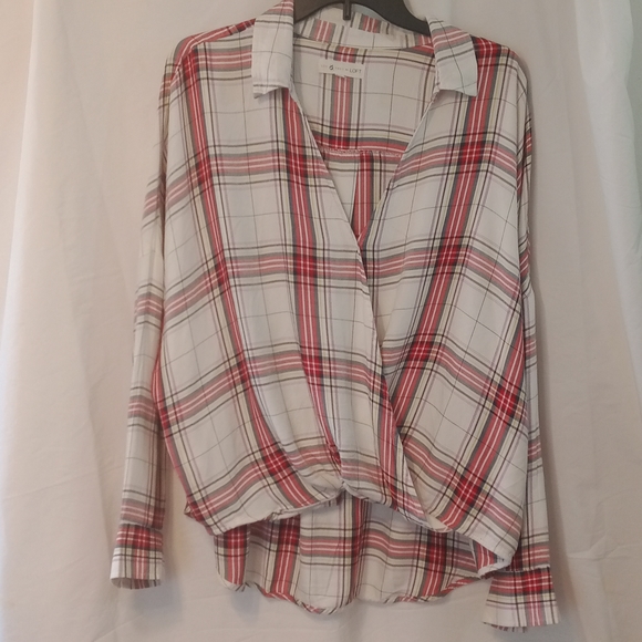 Lou & Grey Tops - Lou & Grey  crop top boho plaid long sleeves v neck shirt size XL
